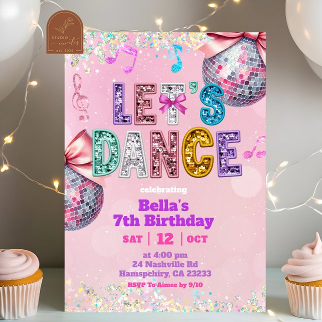 Pink Sequin Glitter Let's Dance Birthday Invitation (Creator Uploaded)