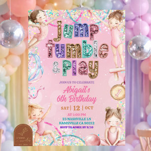  Pink Sequin gymnastic girls birthday  Invitation