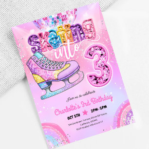 Pink Sequin Ice Skating 3rd Birthday Invitation