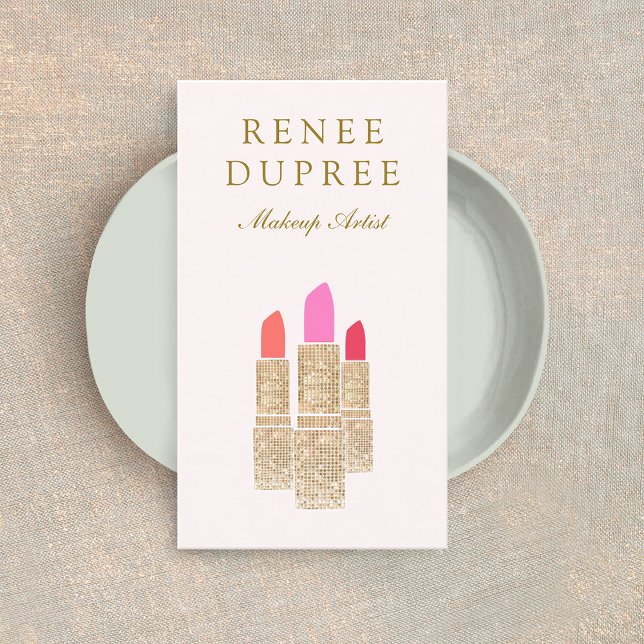 Pink Sequin Lipstick Makeup Artist Beauty Salon Business Card (Creator Uploaded)