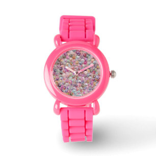 Pink Sequin Print Glitter Band Designer Watch