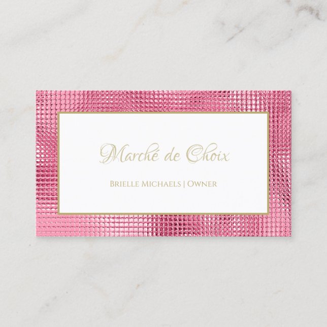 Pink Sequin Salon Owner Business Card (Front)
