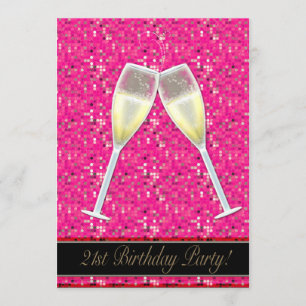 Pink Sequins 21st Birthday Party Invitations