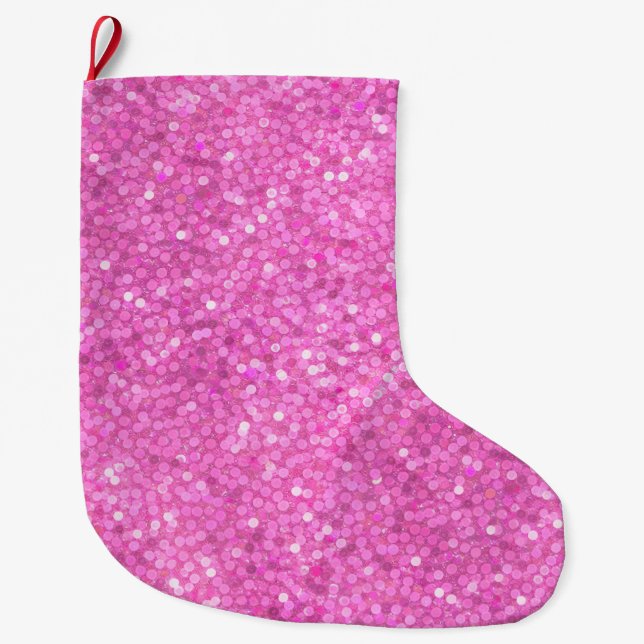 Pink Sequins Bling Large Christmas Stocking (Front)