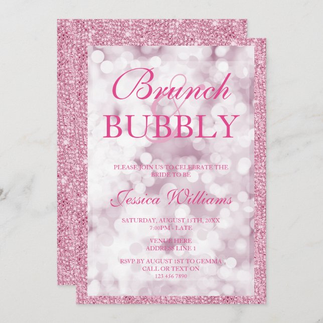 Pink Sequins Brunch & Bubbly Bridal Shower Invitation (Front/Back)