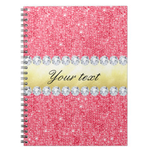 Pink Sequins Gold Foil and Diamonds Spiral Notebook