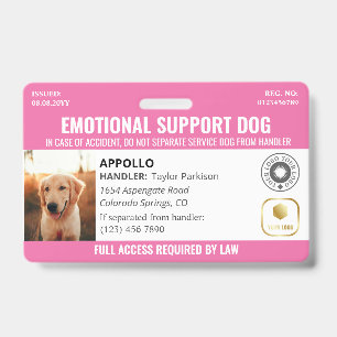 Pink Service Dog 2 Logo & Photo ID Badge