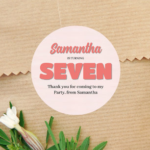 Pink Seventh Birthday Girl Party Floral Classic Round Sticker