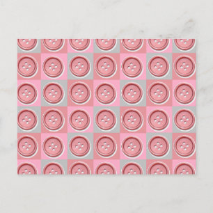 Pink Sewing Button Checked Postcard