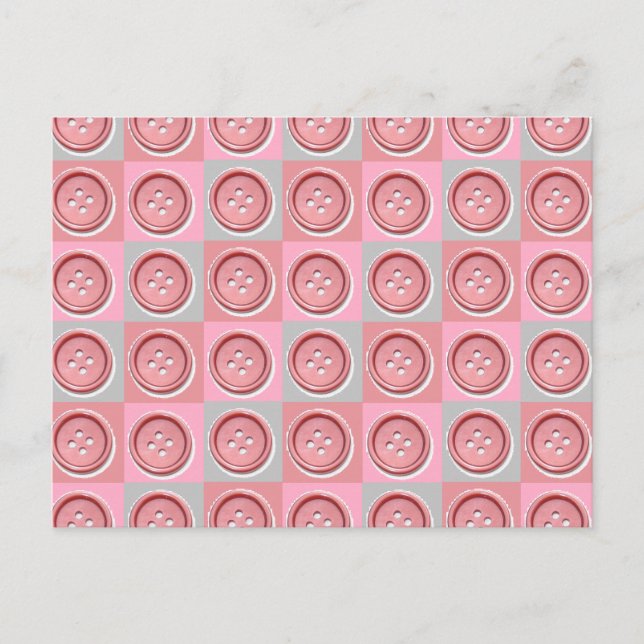 Pink Sewing Button Checked Postcard (Front)