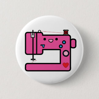 pink sewing machine 6 cm round badge