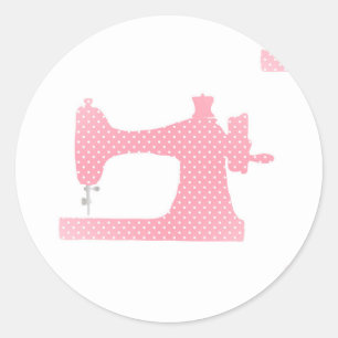pink sewing machine classic round sticker