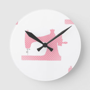 pink sewing machine round clock