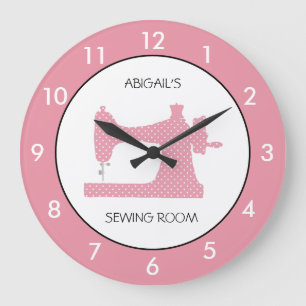 Pink Sewing Room Personalised Round Clock