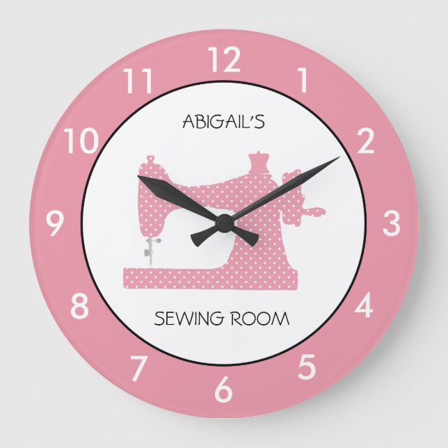 Pink Sewing Room Personalised Round Clock (Front)