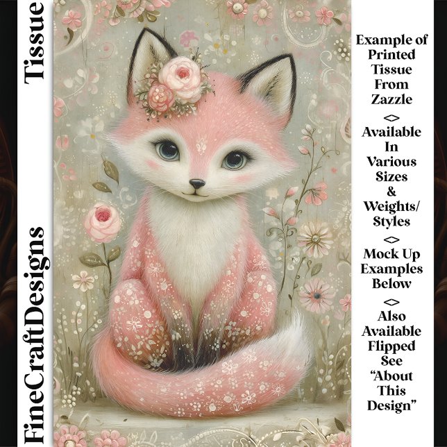 Pink Shabby Chic Fox With Flowers DL2L Decoupage Tissue Paper (Creator Uploaded)