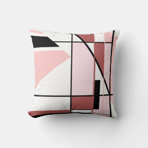Pink Shades Black White Geometric Abstract Design Cushion