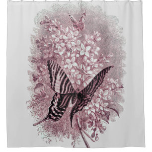 Pink Shades of Garden Butterfly Shower Curtain