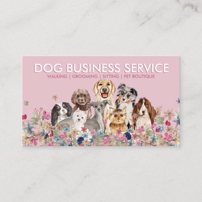 Pink Shadow Dog Grooming Walking Sitting Business Card (Front)
