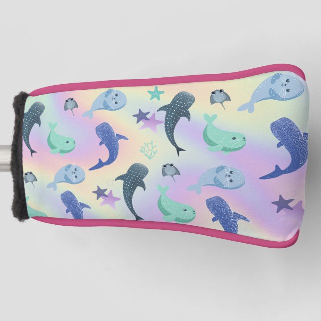 Pink shadow fish shark on gradient galaxy Space Golf Head Cover (Front)