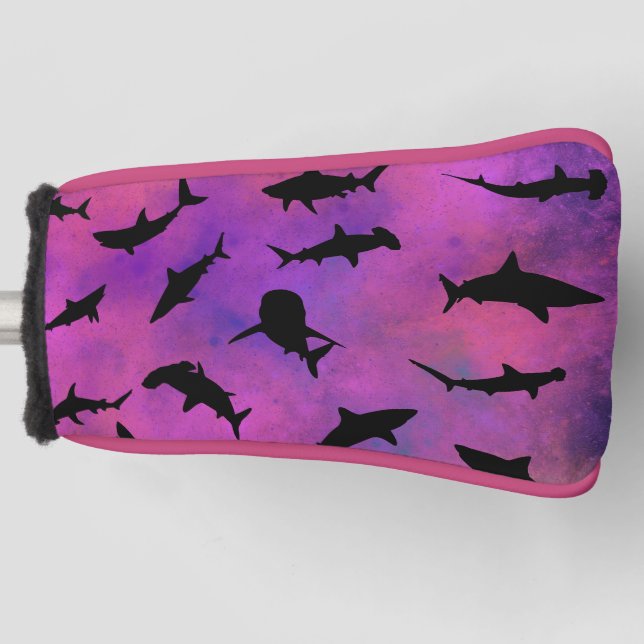 pink shadow fish shark on gradient galaxy Space Golf Head Cover (Front)