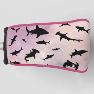 Pink shadow fish shark on gradient galaxy Space Golf Head Cover