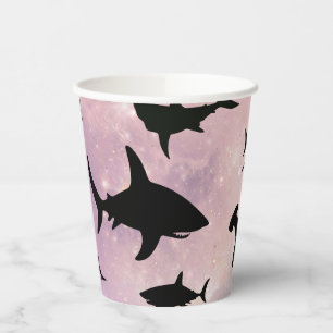Pink shadow fish shark on gradient galaxy Space Paper Cups