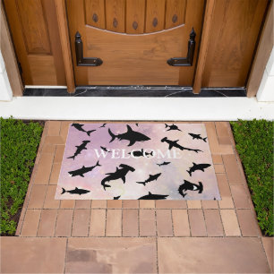 Pink shadow fish shark on gradient galaxy welcome doormat