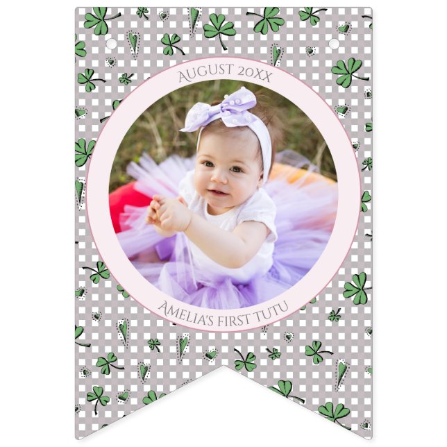 Pink Shamrock Happy Birthday Photo Bunting (First Flag)