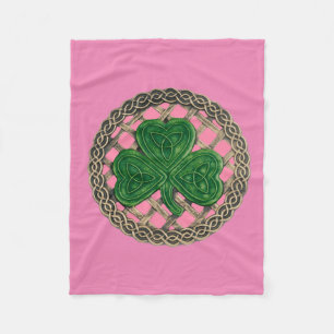 Pink Shamrock On Celtic Knots Fleece Blanket