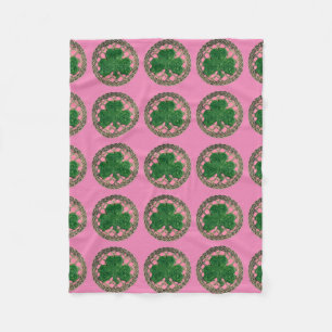 Pink Shamrock On Celtic Knots Fleece Blanket