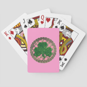 Pink Shamrock On Celtic Knots Playing Cards