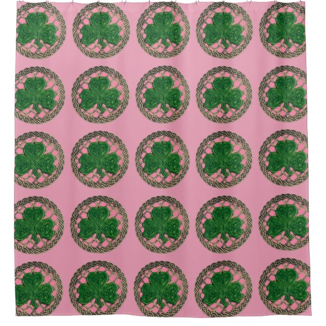 Pink Shamrock On Celtic Knots Shower Curtain (Front)