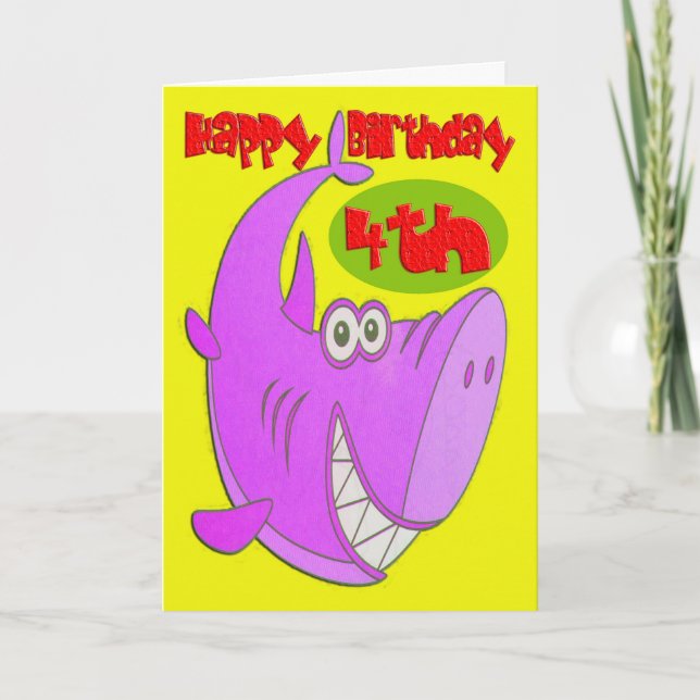 Pink Shark Fourth Birthday Card (Front)