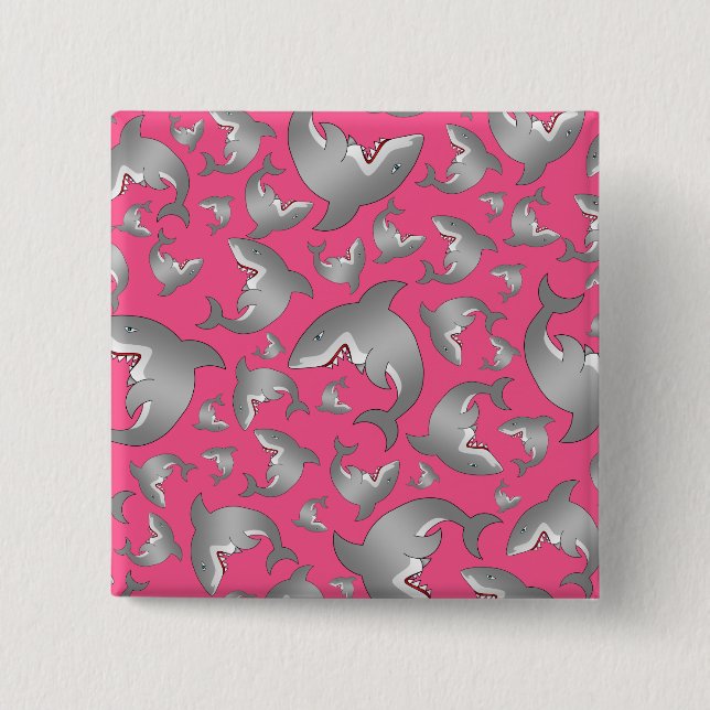 Pink shark pattern 15 cm square badge (Front)
