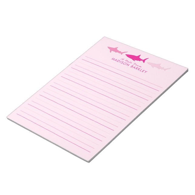 Pink Sharks Cute Kid's Stationary Notepad (Angled)