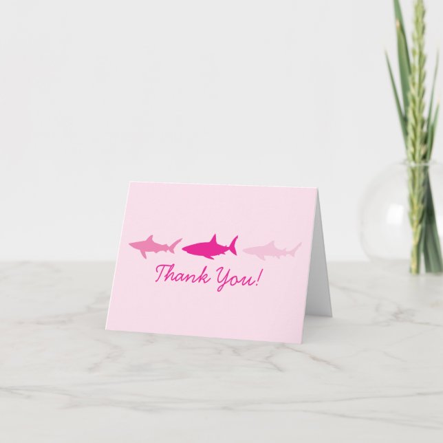 Pink Sharks Cute Kid's Thank You Stationary Cards (Front)