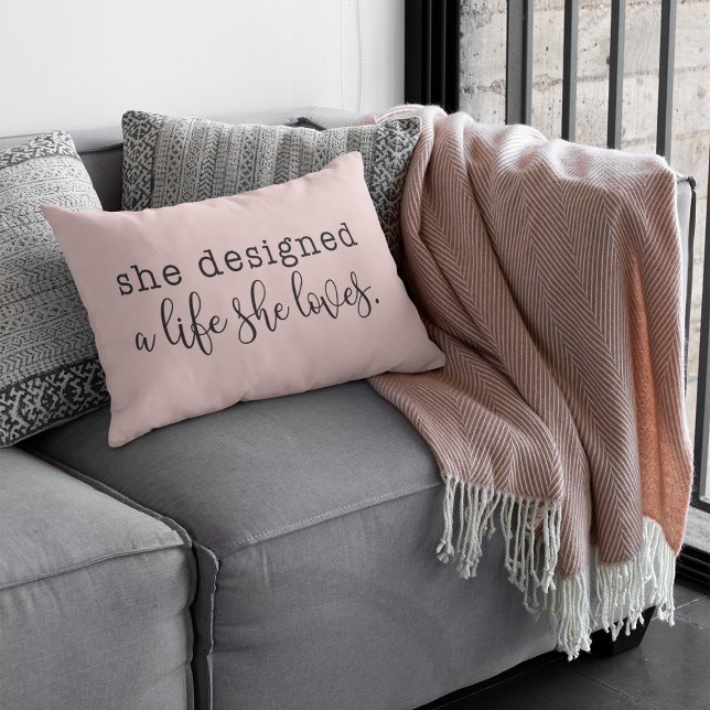 Pink "She Designed a Life She Loves" Inspirational Lumbar Cushion (Creator Uploaded)