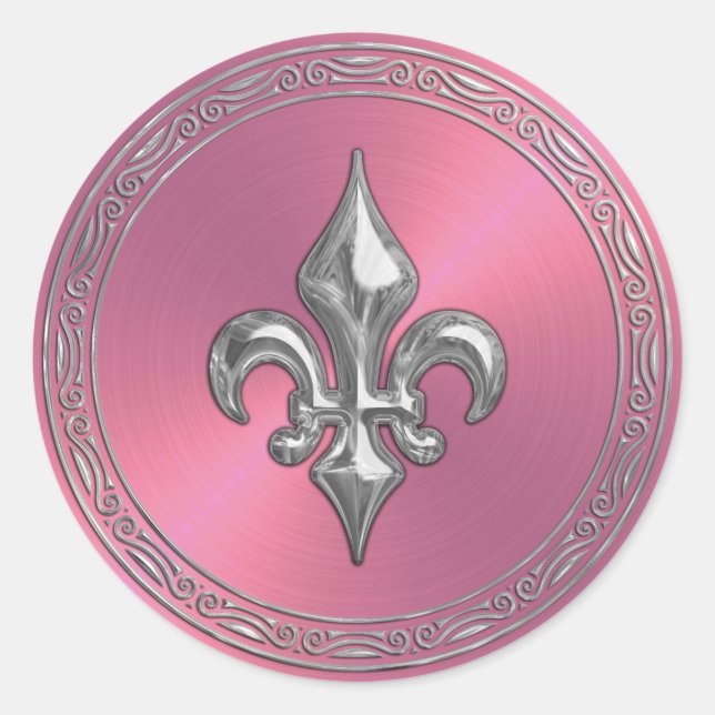 Pink Sheen and Silver Fleur de Lis Envelope Seal (Front)