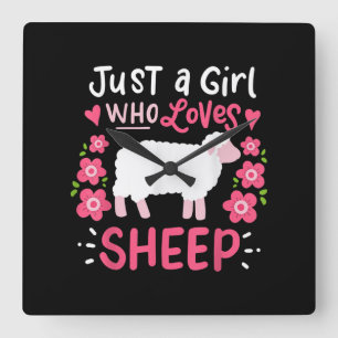 Pink Sheep Just A Girl Who Loves Sheep Gift Square Wall Clock