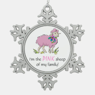 Pink Sheep of the Family Snowflake Pewter Christmas Ornament