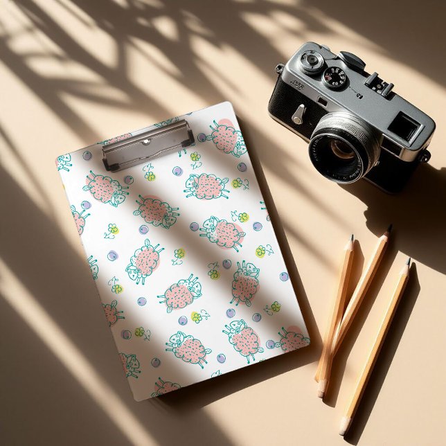 Pink Sheep with Flowers & Berries - Cute Pattern Clipboard (Creator Uploaded)