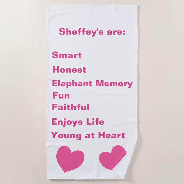 Pink Sheffey Acronym Beach Towel (Front)