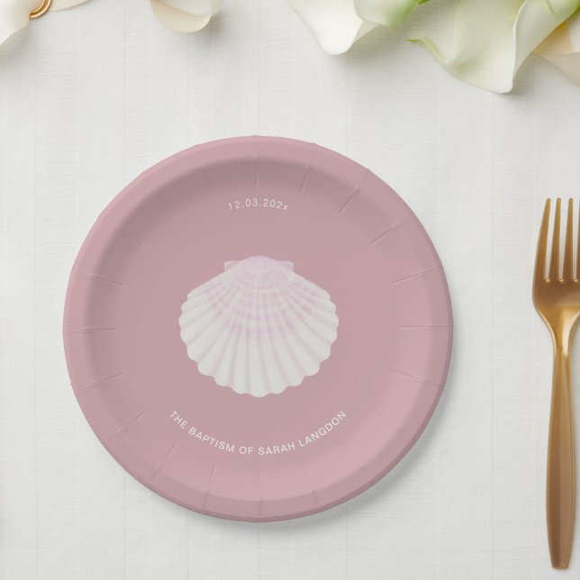 Pink shell baptism christening Paper Plate (Creator Uploaded)