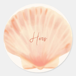 pink shell beach wedding  classic round sticker
