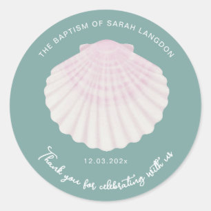 Pink shell Christening baptism Thank you Classic Round Sticker