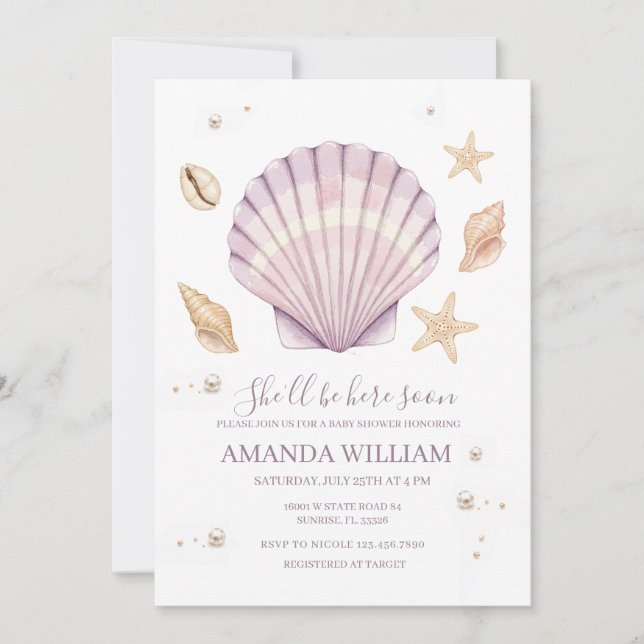 Pink Shell Girl Baby Shower Invitation (Front)