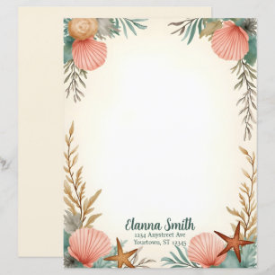 Pink Shells Green Leaves Stationery Paper