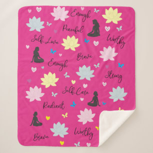 Pink Sherpa Blanket Lotus Flowers & Inspirational