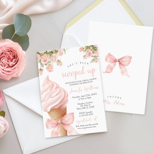 Pink She's Been Scooped Up Ice Cream Bridal Shower Invitation (Creator Uploaded)